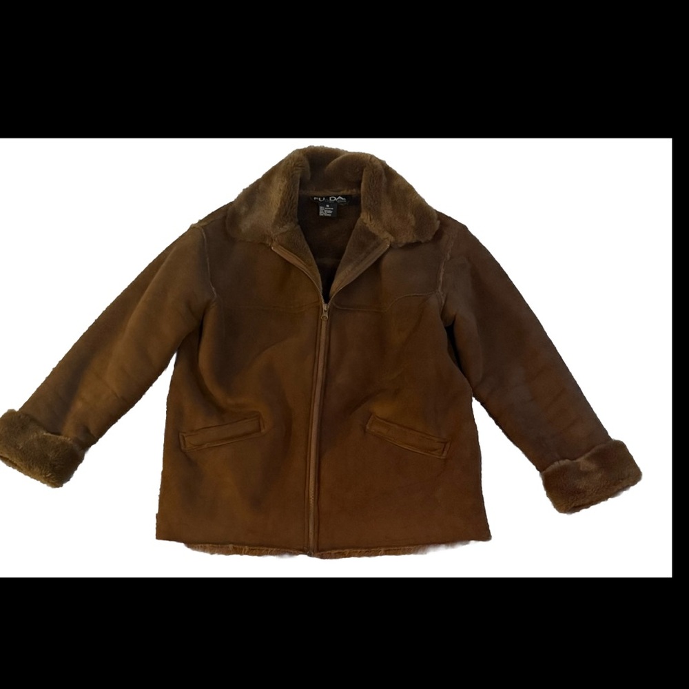FU DA New York Vintage Brown Faux Suede/Faux Fur Coat Size Small